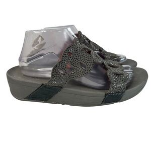 FitFlop Glam Bumble Crystal Slide Pewter Gray Embellished Comfort Sandals EU 38